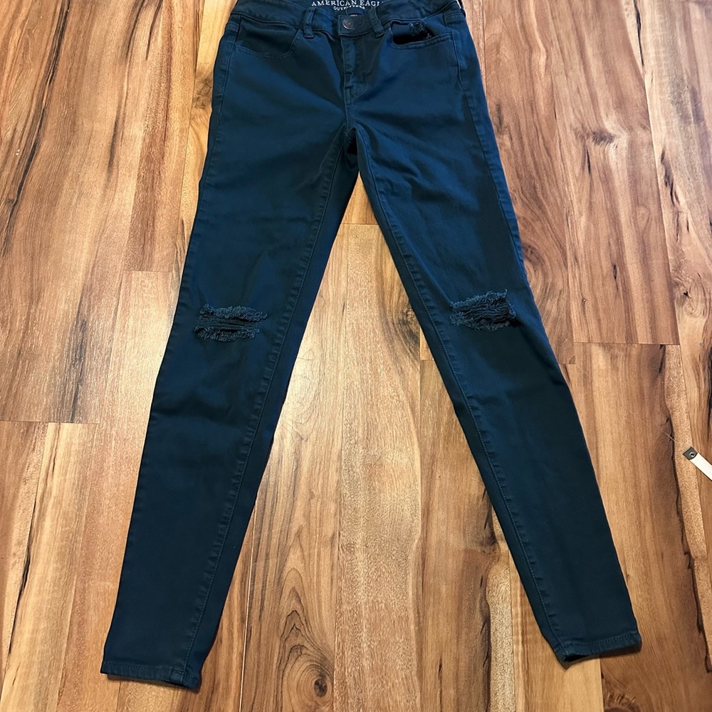 American Eagle Stretch Jegging Women’s Size 4 Teal Green Distressed Skinny Jean